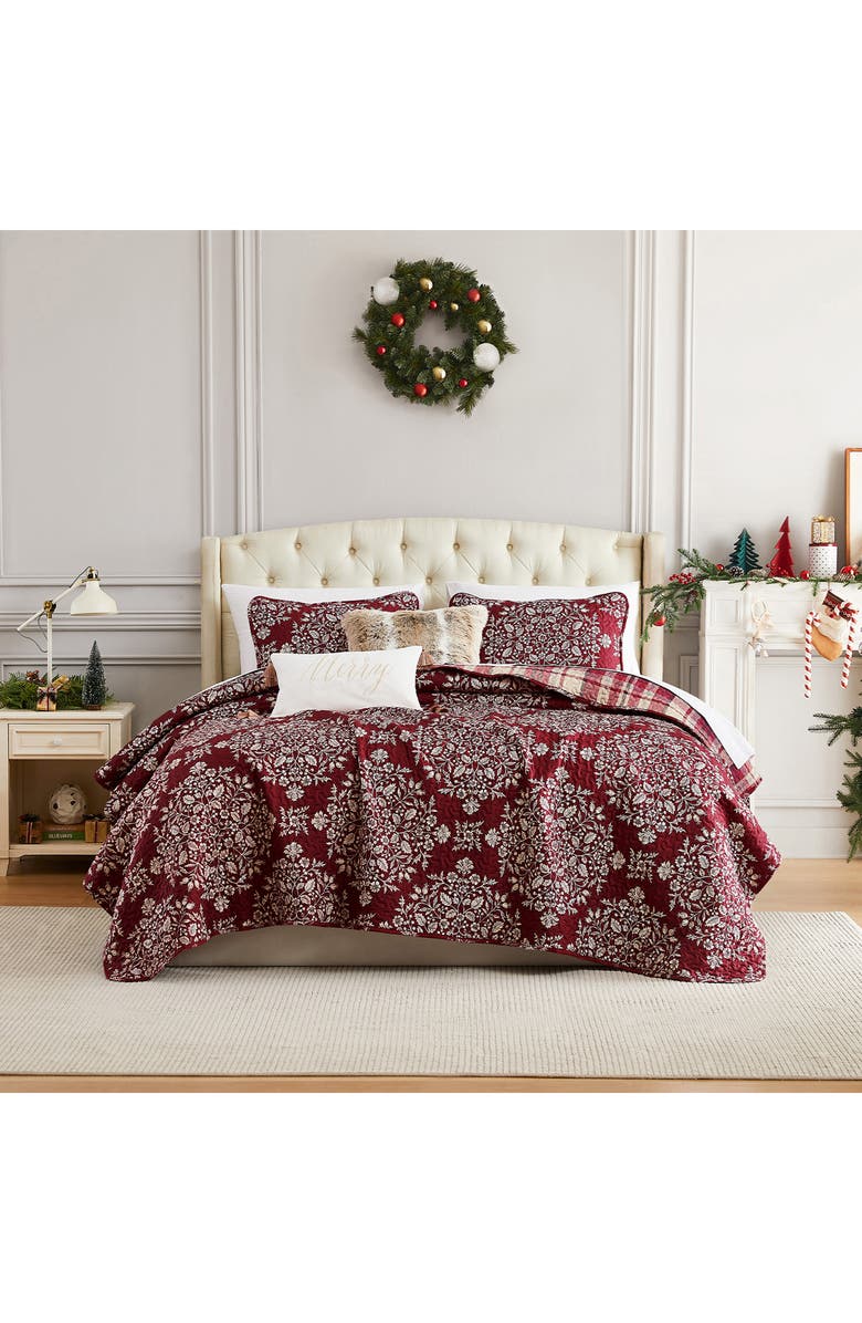 SOUTHSHORE FINE LINENS Christmas Carol Oversize Reversible Holiday Quilt Set, Main, color, Christmas Carol