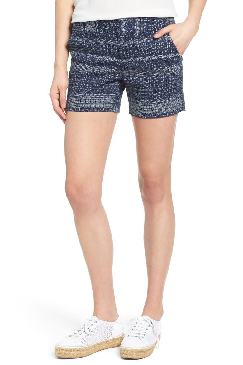 5-Inch Cotton Blend Twill Shorts, Main, color, NAVY- WHITE PRINT