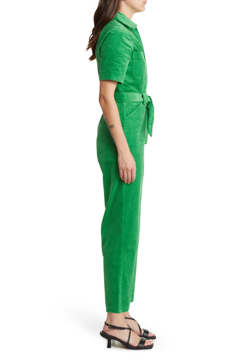 Belted Short Sleeve Corduroy Jumpsuit, Alternate, color, GREEN