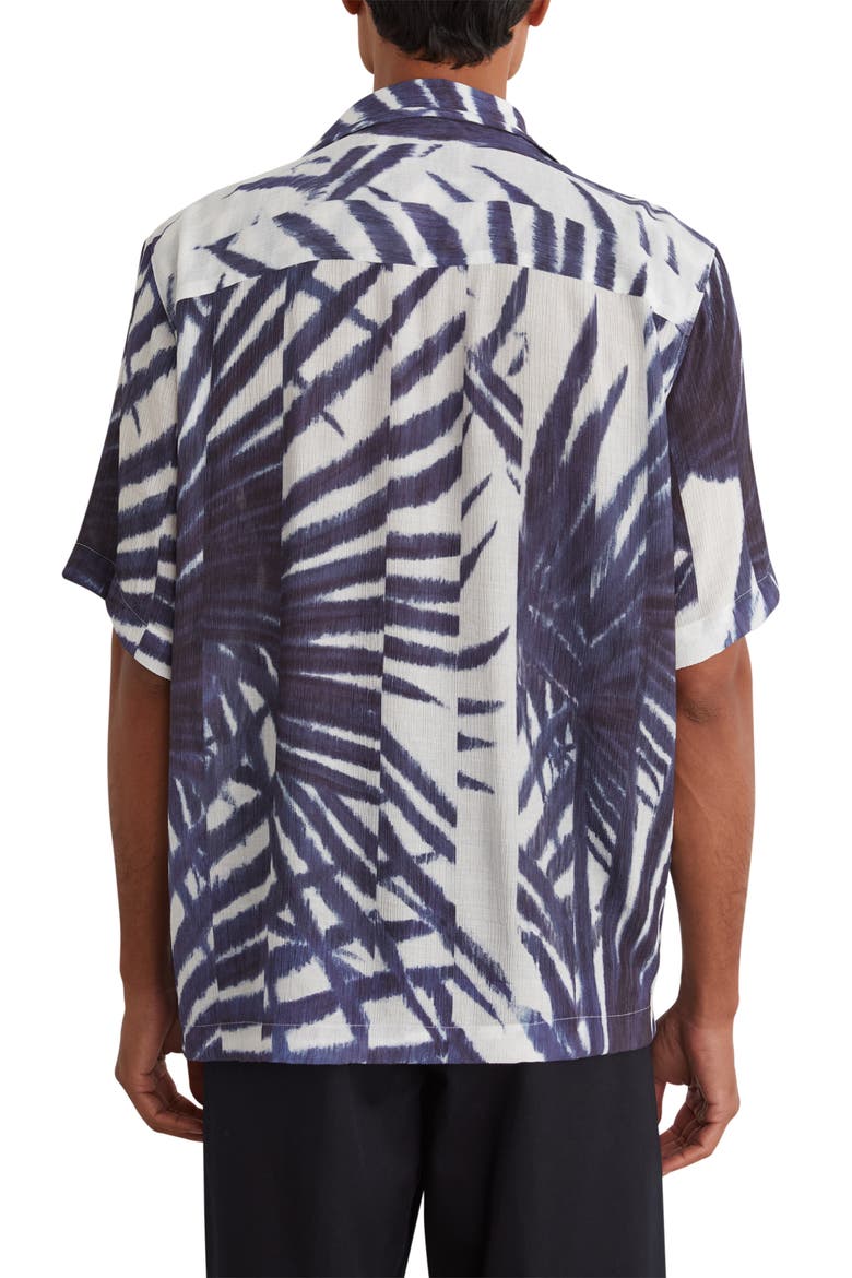 Shindora Relaxed Fit Palm Print Camp Shirt, Alternate, color, NAVY/ WHITE