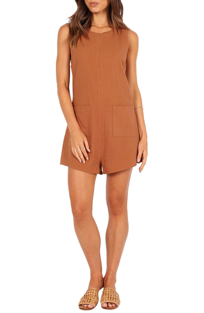 Petal & Pup Dory Sleeveless Romper, Main, color, Tan