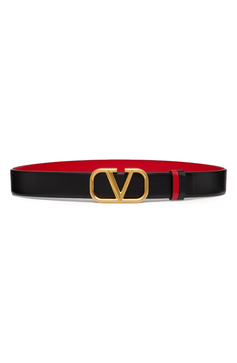 Valentino VLOGO Buckle Reversible Leather Belt, Main, color,