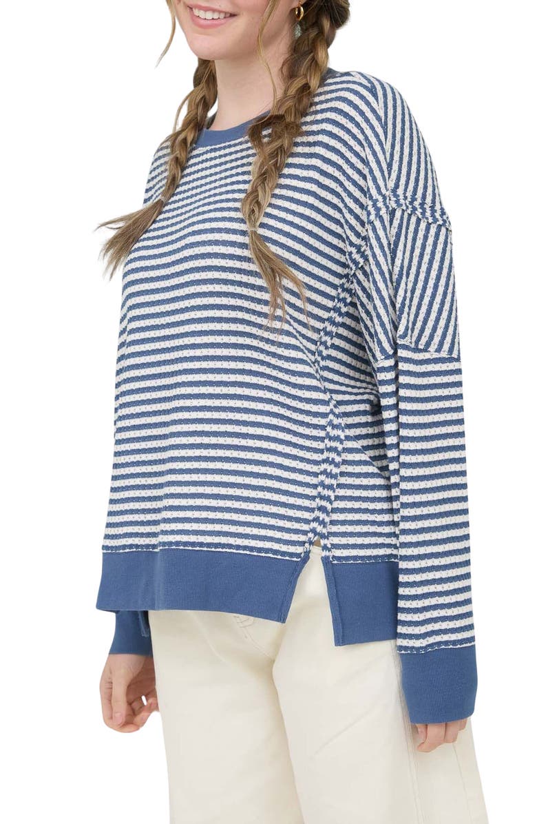 Blu Pepper Stripe Cotton Blend Sweater, Alternate, color, Denim