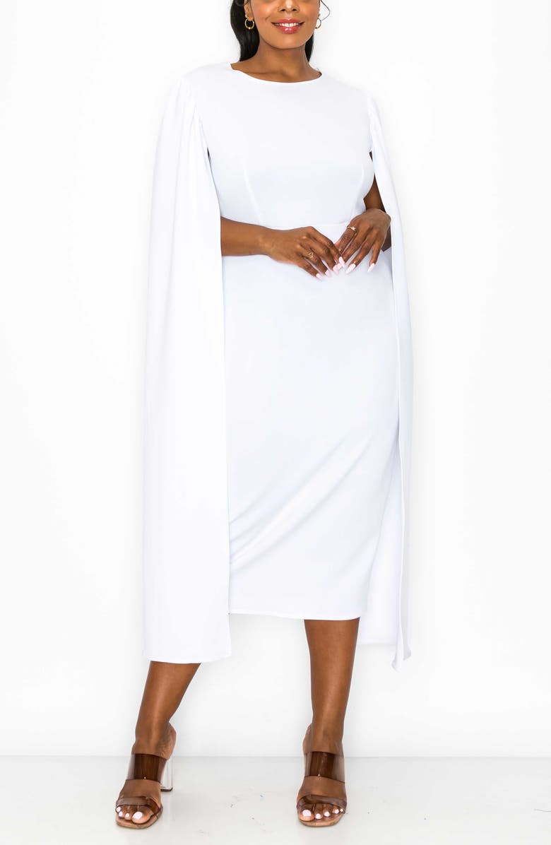 L I V D Naomi Cape Sleeve Midi Dress, Alternate, color, White