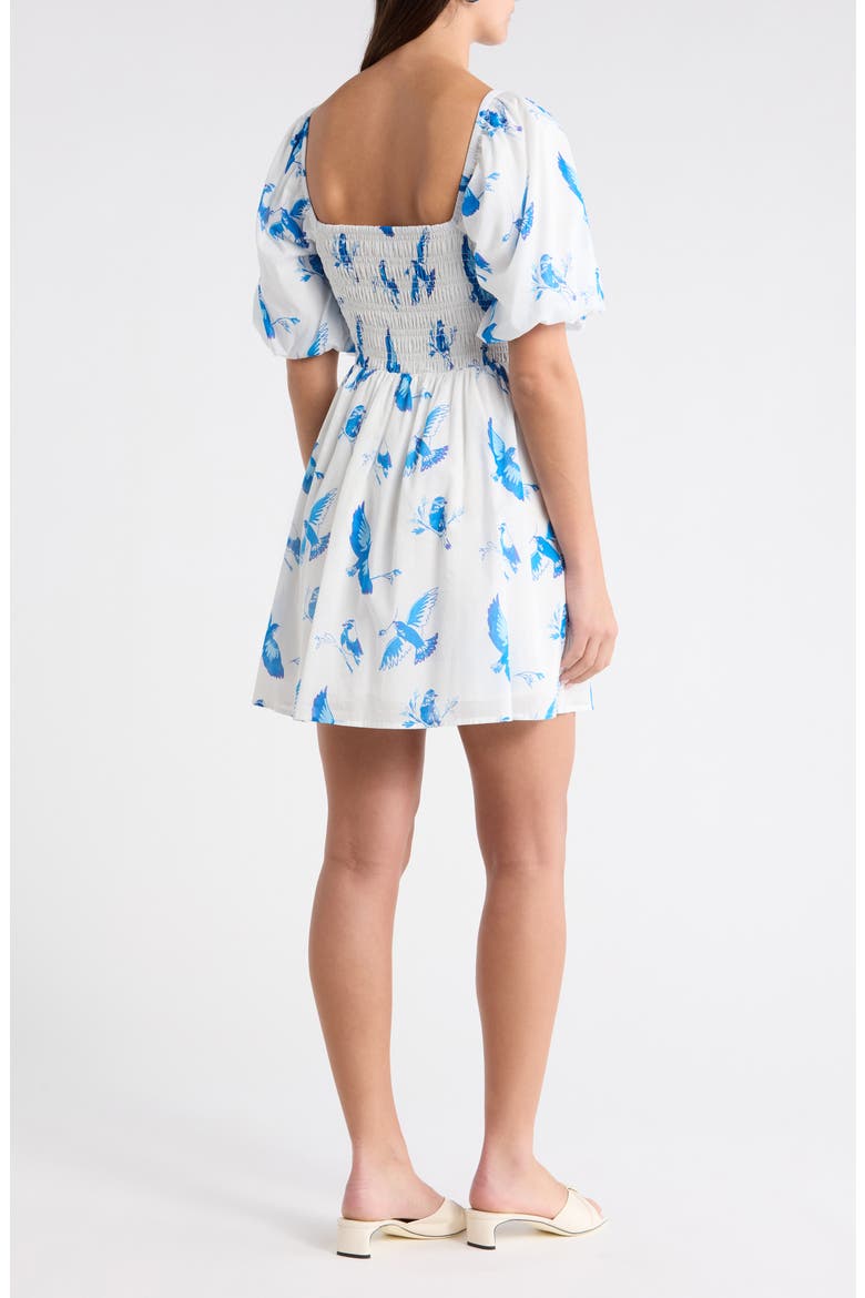 Hailie Bluebird Print Smocked Minidress, Alternate, color, WHITE BLUE COMBO