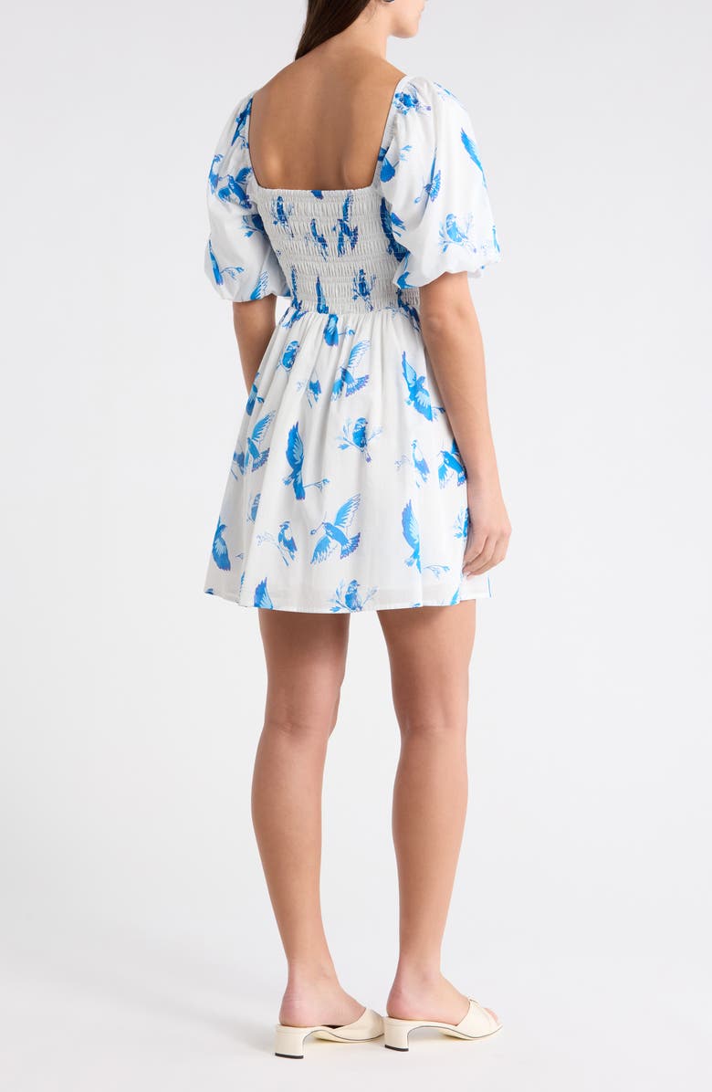 SUGARLIPS Hailie Bluebird Print Smocked Minidress, Alternate, color, White Blue Combo