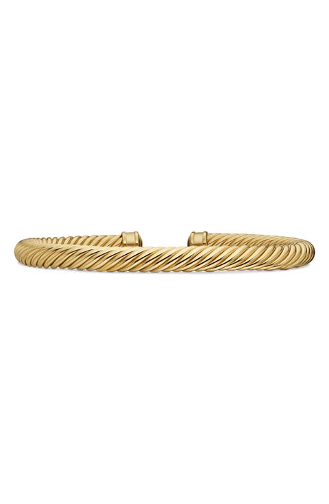 Men's Cable Cuff Bracelet in 18K Yellow Gold, 7mm