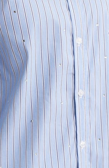 Lynden Embellished Stripe Cotton Blend Button-Up Shirt