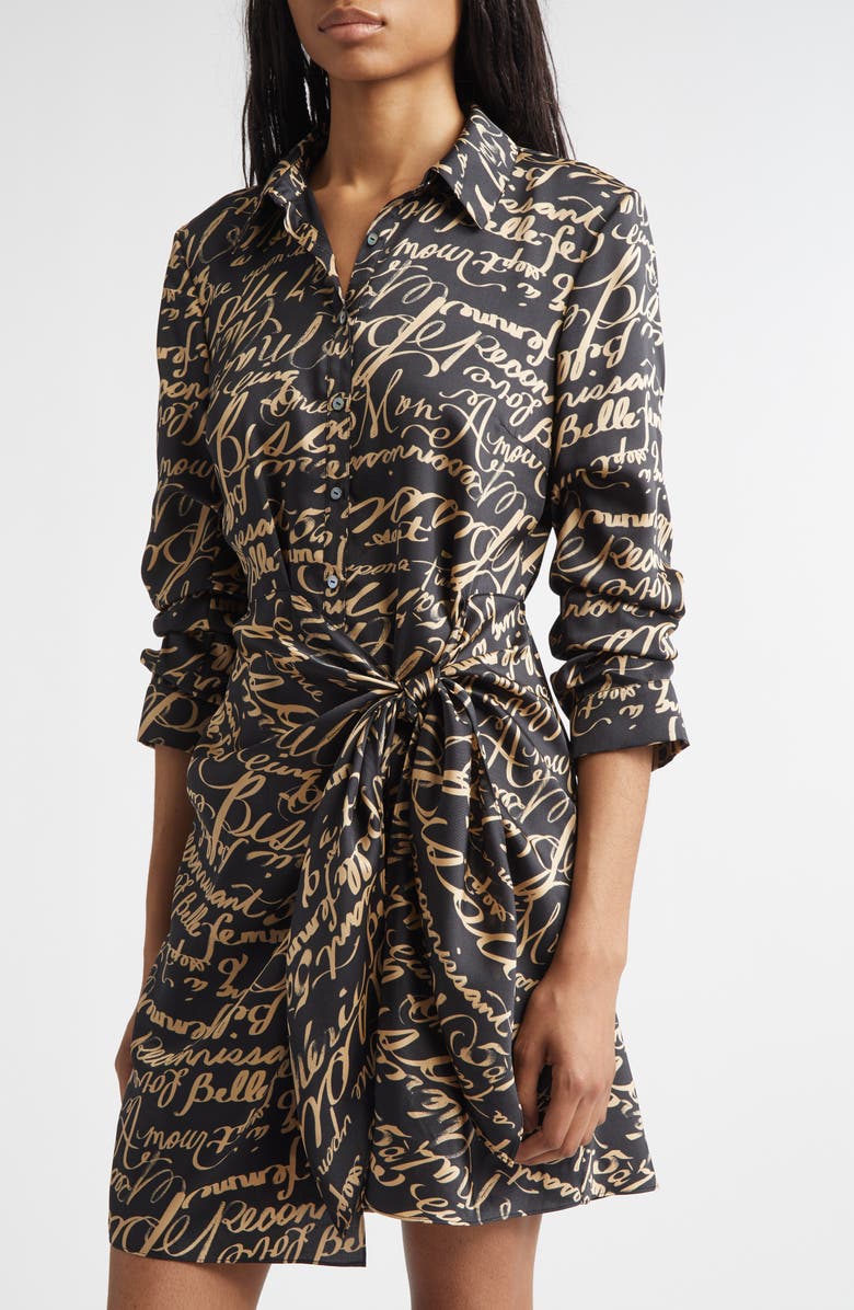 Cinq à Sept Love Journal Jacey Long Sleeve Shirtdress, Alternate, color, Black/ Khaki