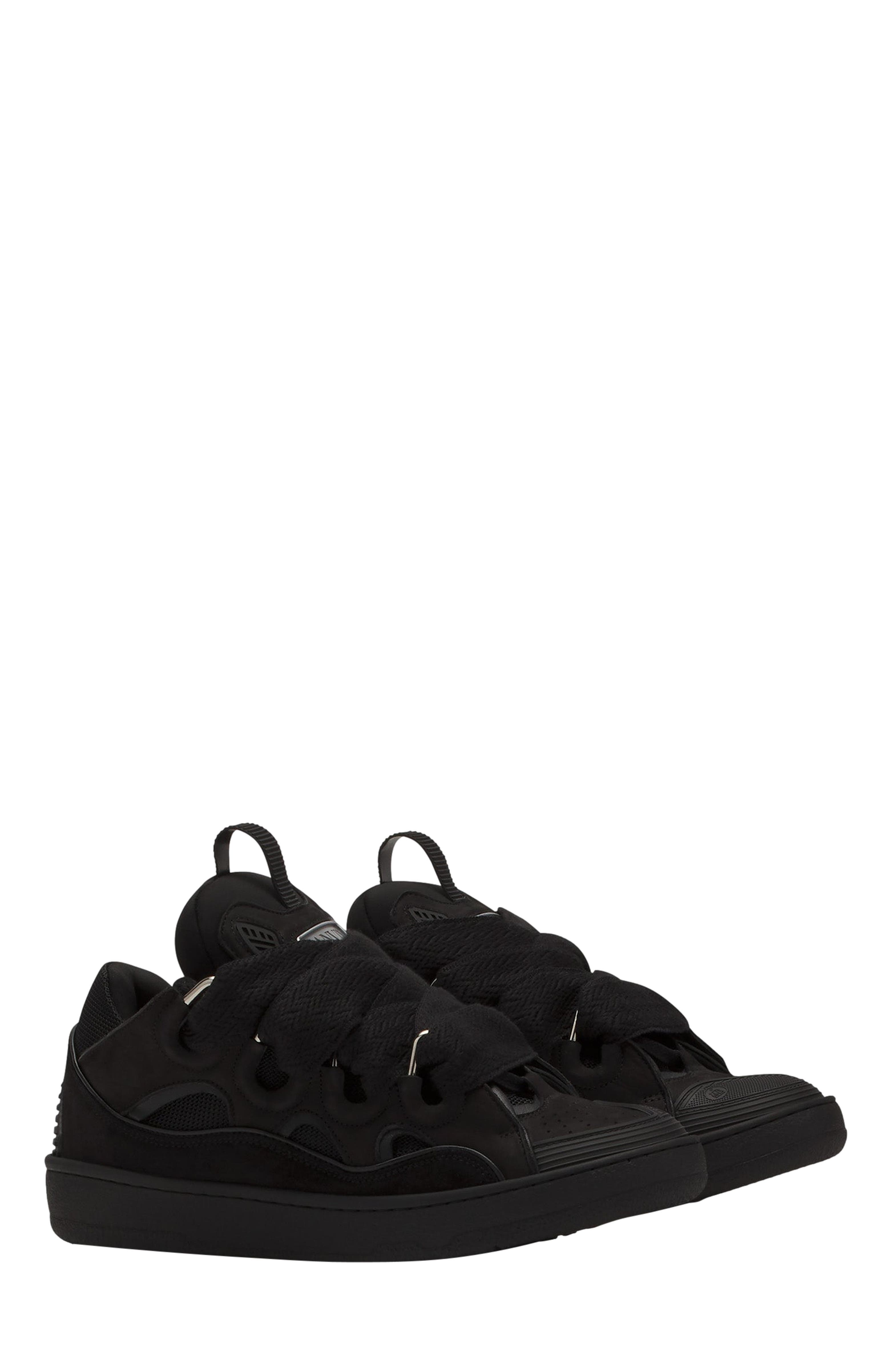 Lanvin Leather Curb Sneakers, Alternate, color, Black-Black
