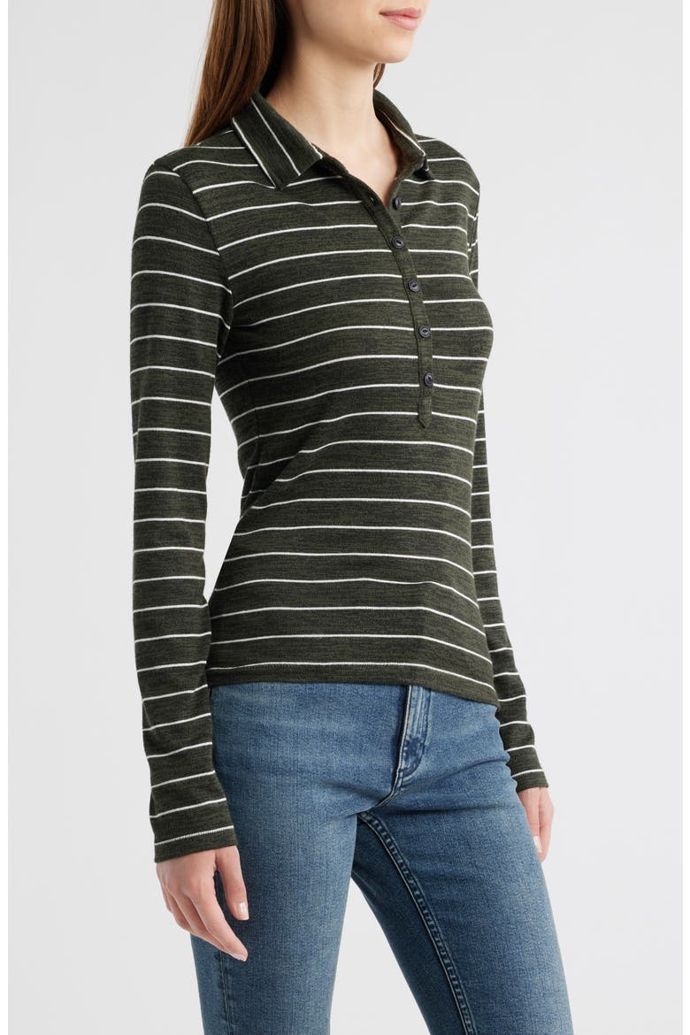 The Knit Stripe Long Sleeve Polo, Alternate, color, ARMY GREEN IVORY
