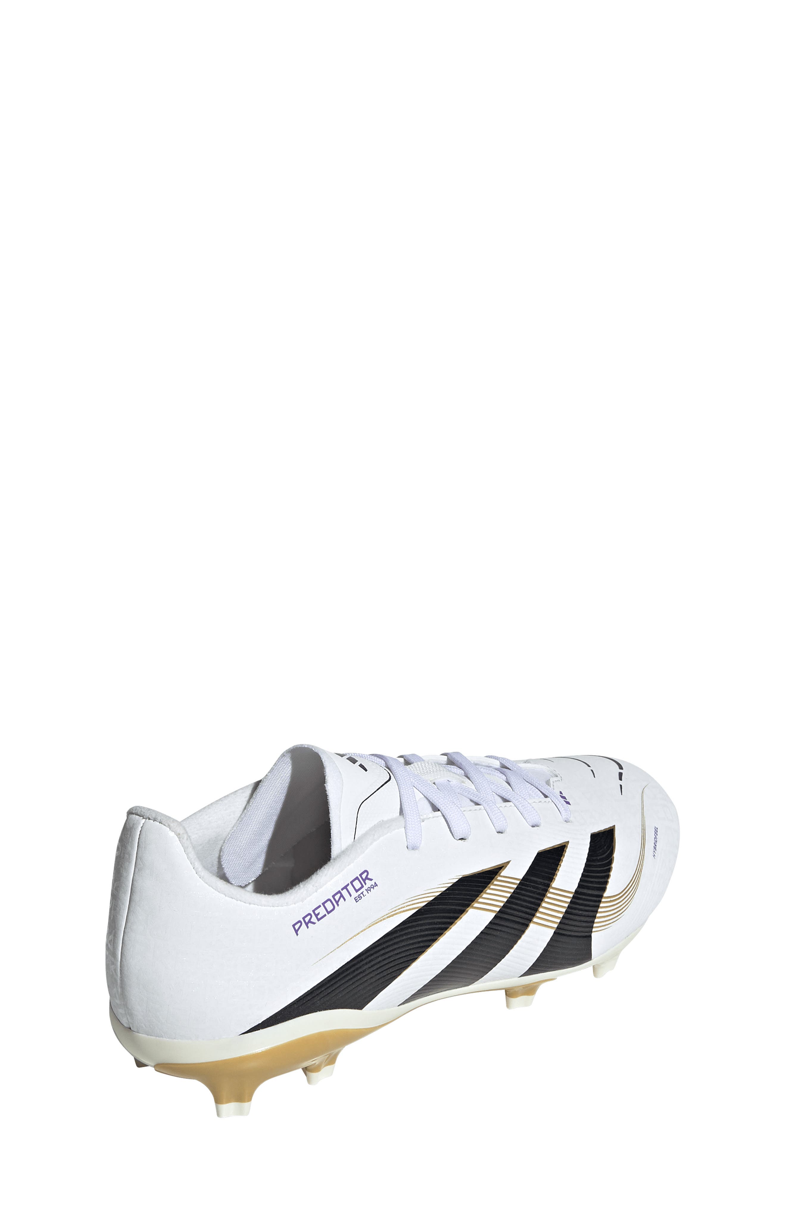 adidas Kids' Predator Club Firm/Multiground Soccer Cleat, Alternate, color, White/ Black/ Gold Metallic