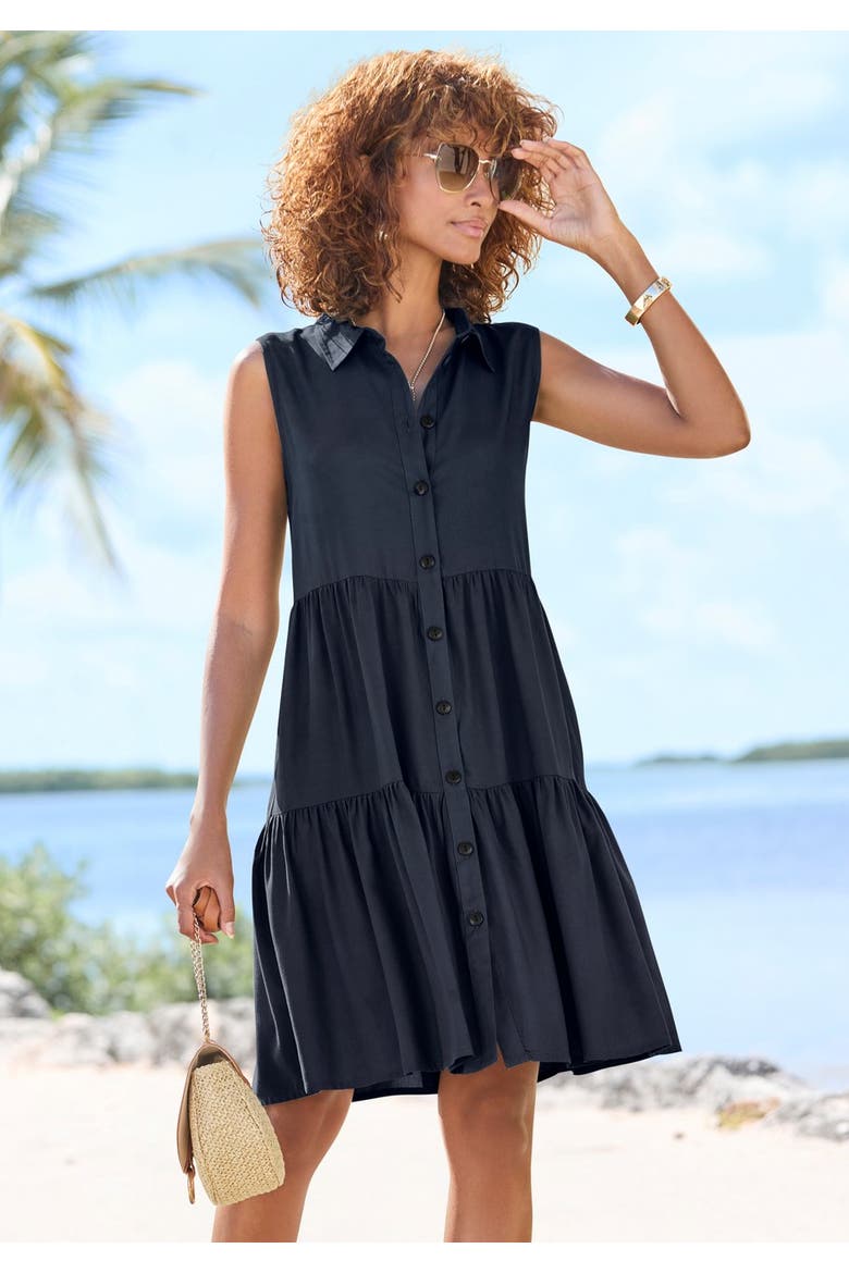 Tiered Shirt Dress, Alternate, color, Navy