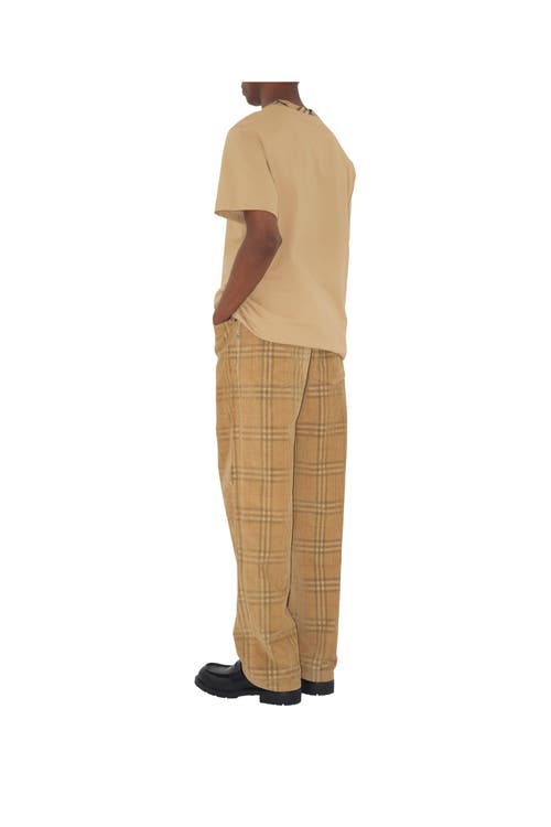 Burberry Men Beige Crewneck T-shirt With Check Motif On The Collar In Cotton Man