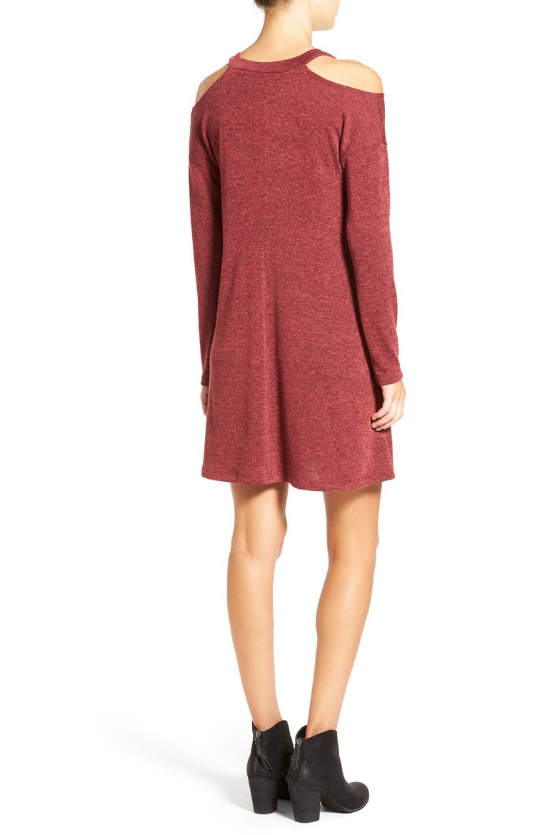 Cold Shoulder Swing Dress, Alternate, color, WINE