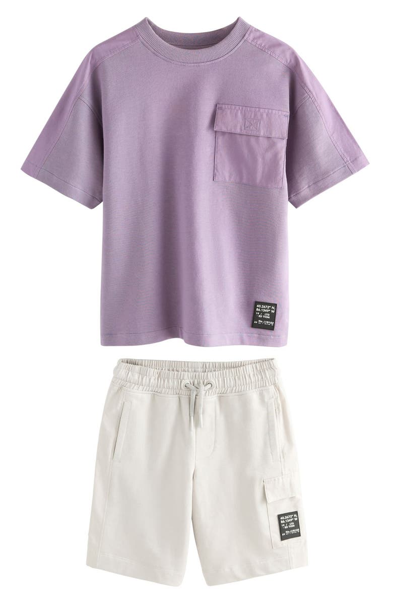 NEXT Kids' Purple Pocket T-Shirt & Drawstring Utility Shorts Set, Main, color, Purple