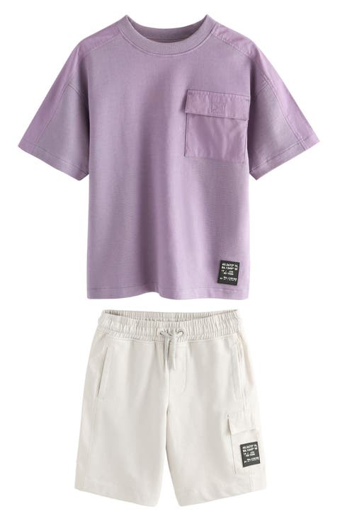 Kids' Purple Pocket T-Shirt & Drawstring Utility Shorts Set (Little Kid & Big Kid)