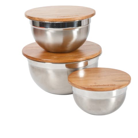 Versa 3-Piece Stainless Steel Mixing Bowl Set with Acacia Wood Lids