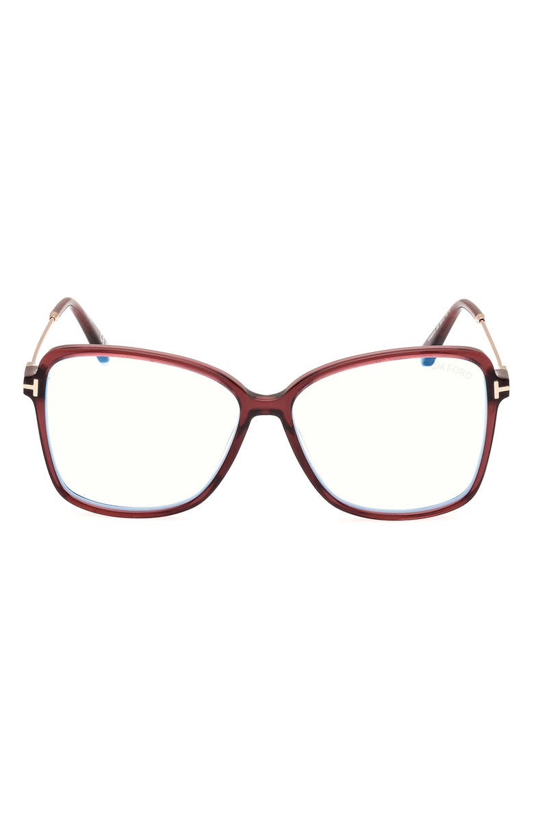 TOM FORD 53mm Butterfly Blue Light Blocking Glasses, Main, color, Wine Rose Gold / T Logo