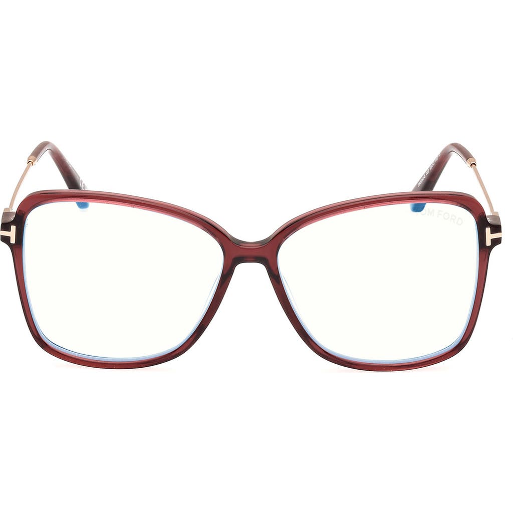 Tom Ford Women's 55mm Blue Block Butterfly Eyeglasses In Wine Rose Gold/t Logo
