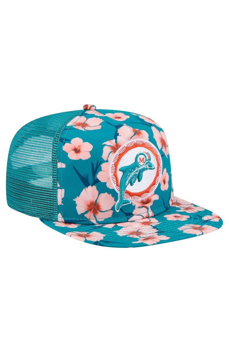 New Era Men's New Era Aqua Miami Dolphins Adventure Pattern Golfer Snapback Hat, Alternate, color, 