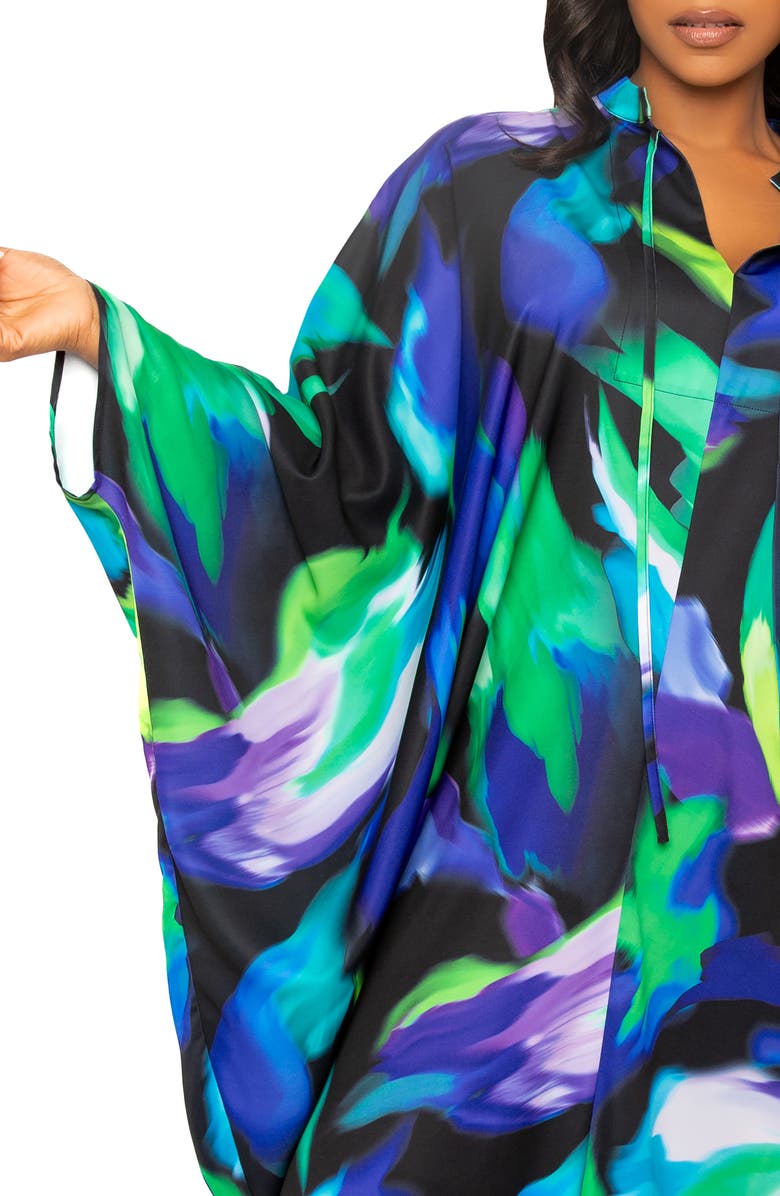 BUXOM COUTURE Abstract Print Long Sleeve Caftan, Alternate, color, Blue Multi