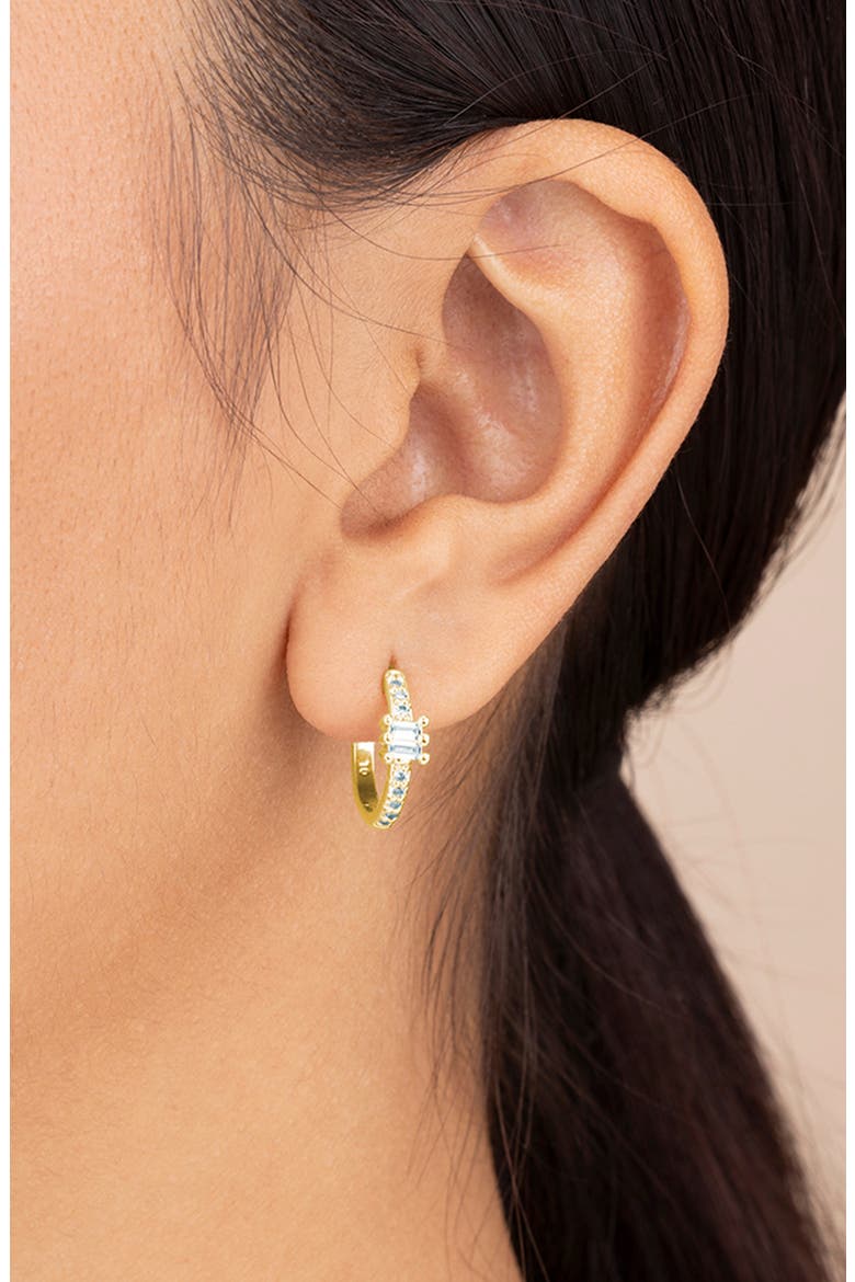 Kristin Emerald Cut Cubic Zirconia Micro Hoop Earrings, Alternate, color, GOLD