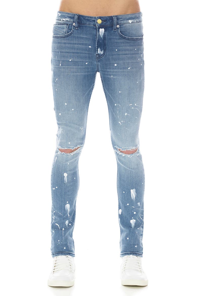Strat Bleach Splatter Ripped Super Skinny Jeans, Main, color, SADONA