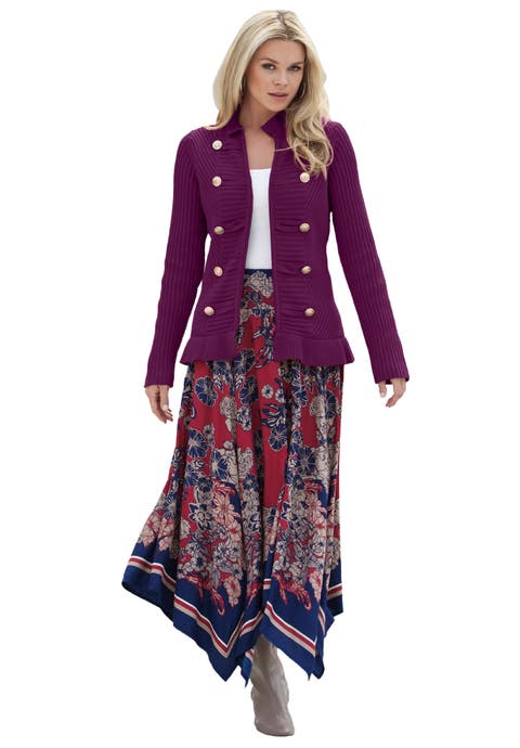 Plus Size Military Inspired Ribbed Cardigan Sweater
