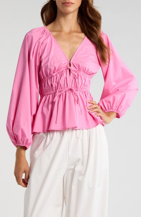 Jess Drawstring Stretch Cotton Poplin Top