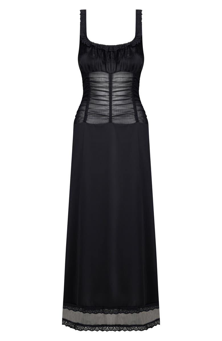 LIONESS Kendall Ruched Lace Sleeveless Maxi Dress, Alternate, color,