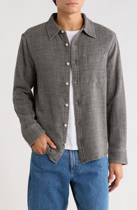 Pigment Dyed Cotton Waffle Button-Up Shirt