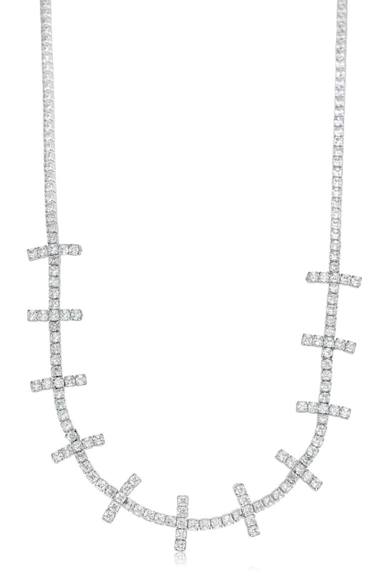 Cubic Zirconia Bar Tennis Necklace, Main, color, SILVER