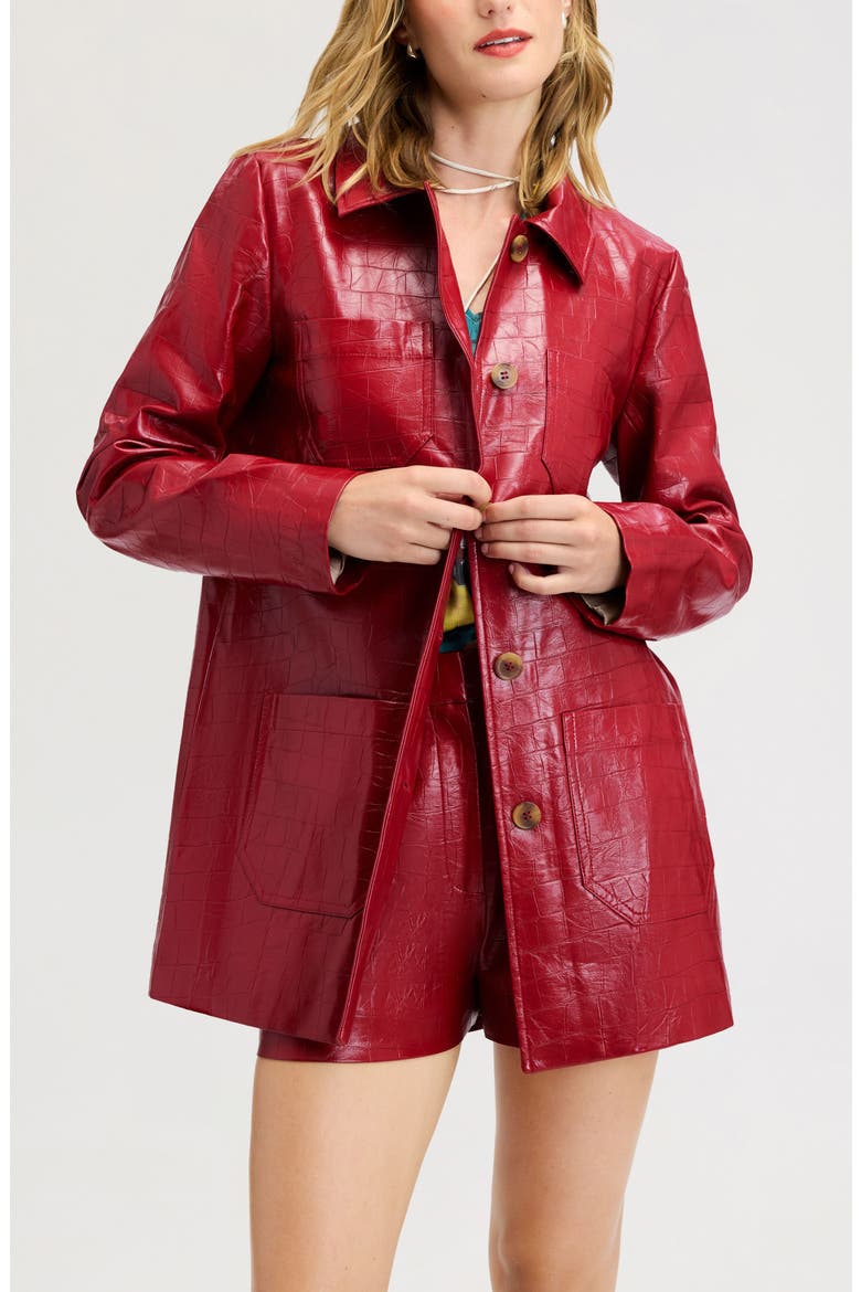 Croc Embossed Faux Leather Jacket, Main, color, CRANBERRY