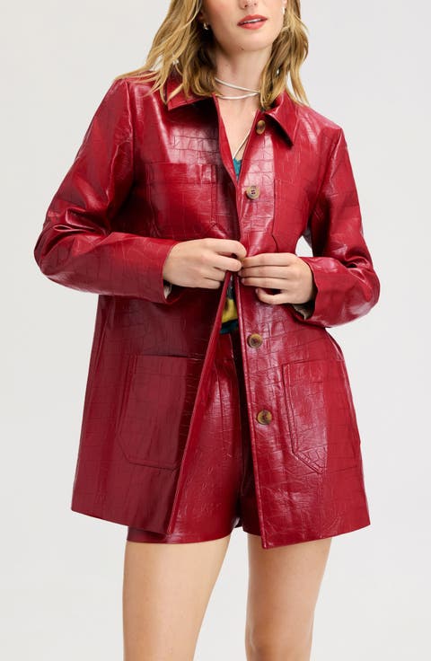 Croc Embossed Faux Leather Jacket