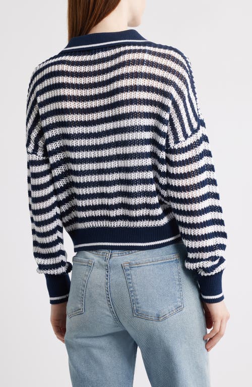 525 Kimberly Stripe Open Stitch Cotton Sweater In Dark Blue Multi