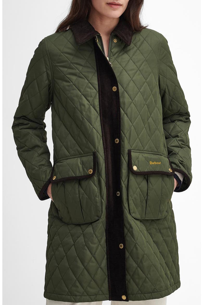 Tulip Corduroy Trim Quilted Coat, Main, color, OLIVE