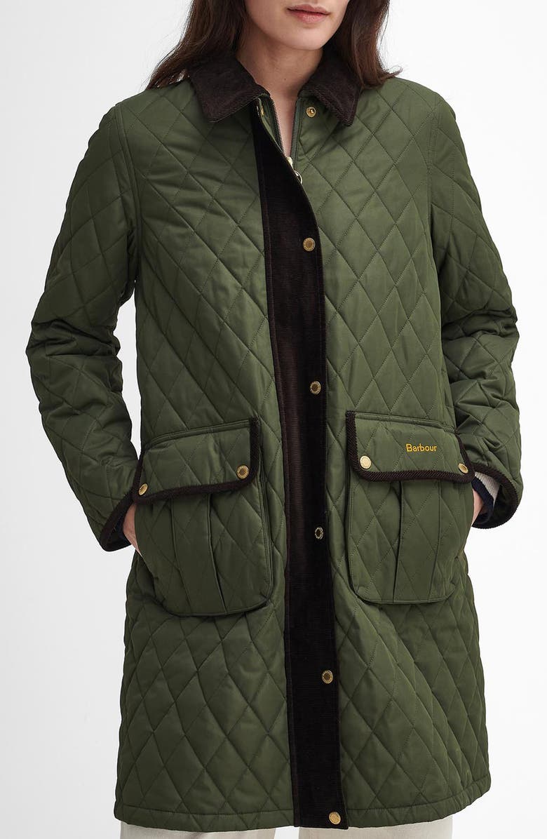 Barbour Tulip Corduroy Trim Quilted Coat, Main, color, 