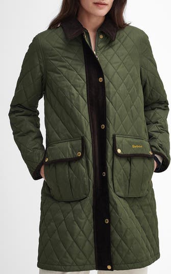 Barbour Women s Tulip Corduroy Trim Quilted Coat Green Long Coats