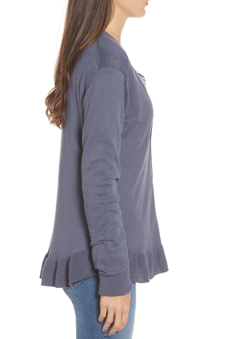 Ruffle Hem Cardigan, Alternate, color, GREY GRISAILLE