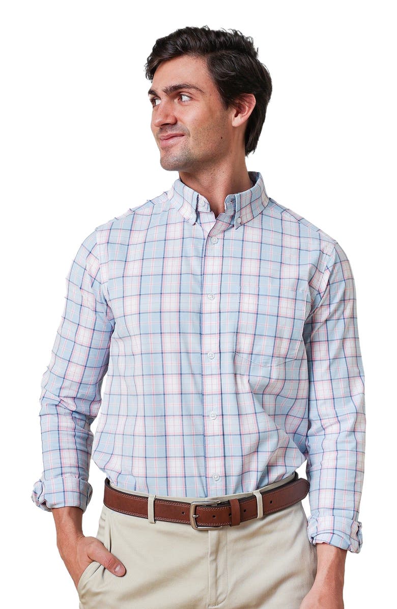Hope & Henry Men's Organic Stretch Poplin Shirt, Alternate, color, English Blue Plaid