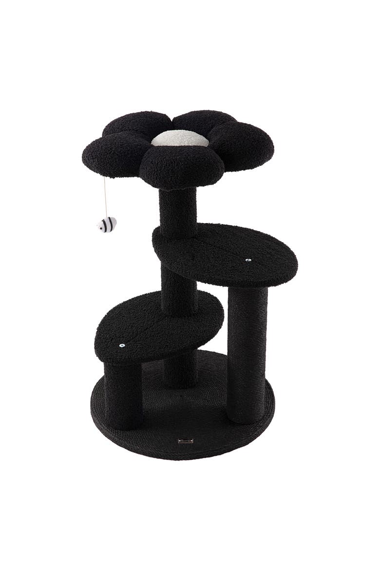 Poppy 3-Tier Modern Jute Flower Cat Tree with Dangling Toy, Alternate, color, Black/White
