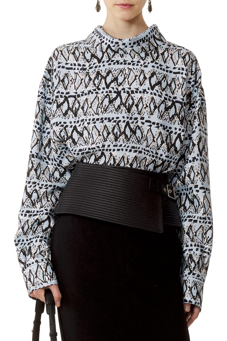 High-Neck Printed Silk Top, Main, color, Blue