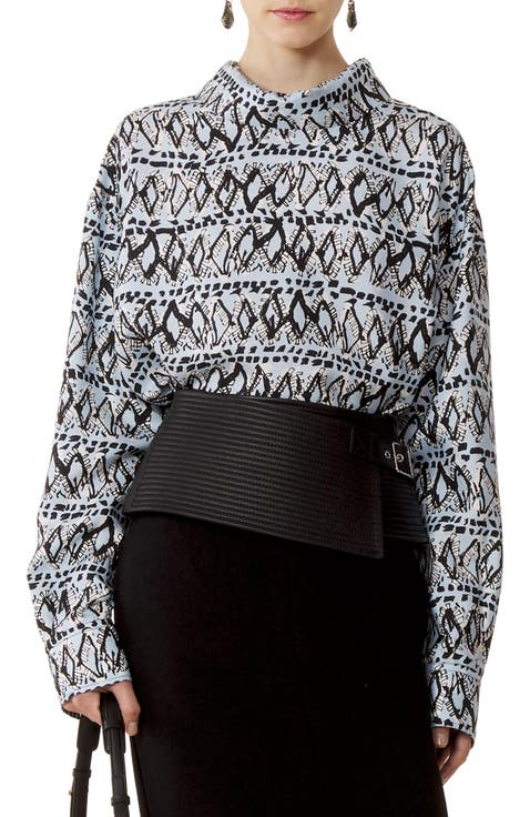 High-Neck Printed Silk Top