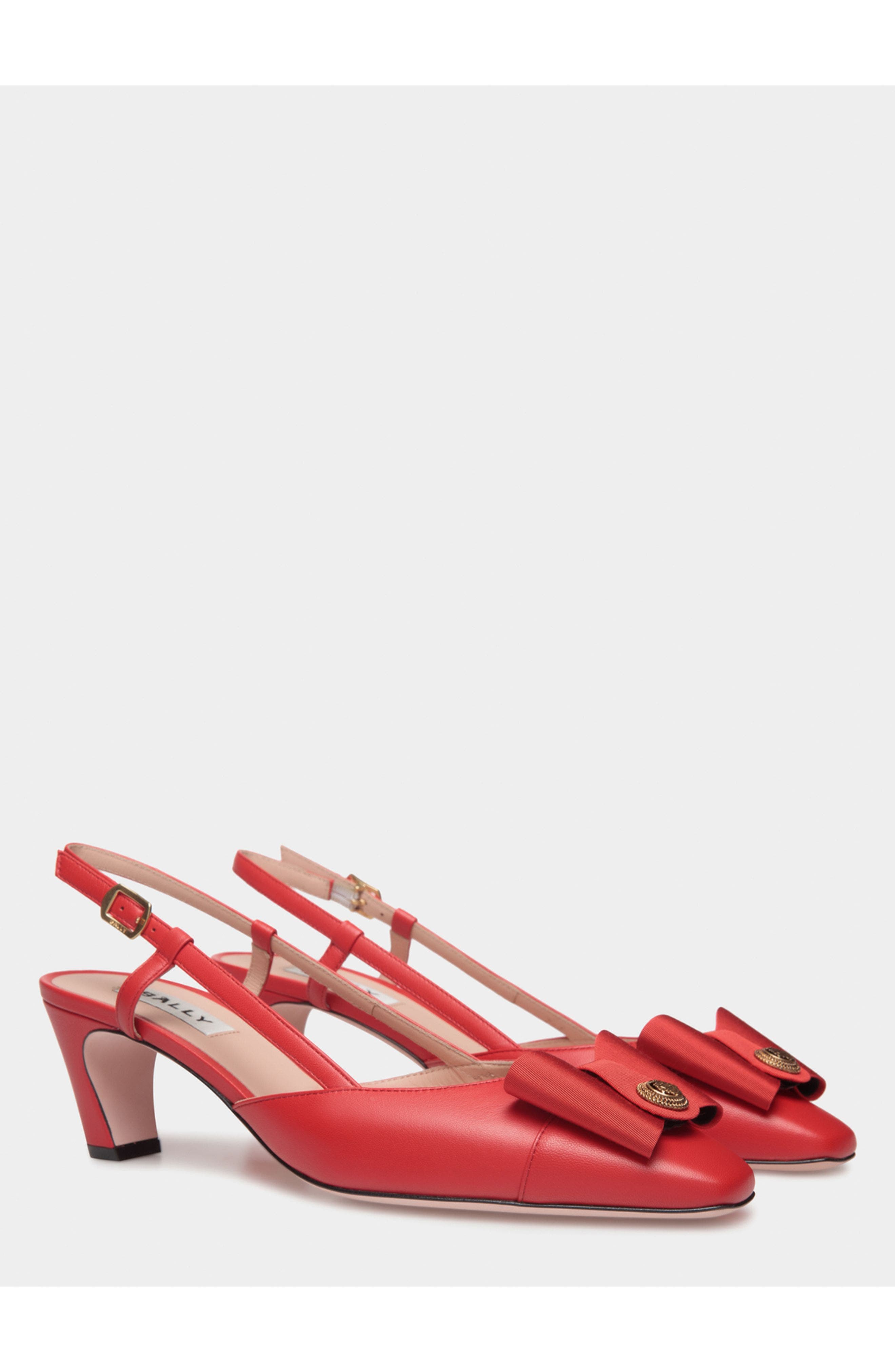 Bally B-Bow Slingback Pump in Leather, Alternate, color, Red