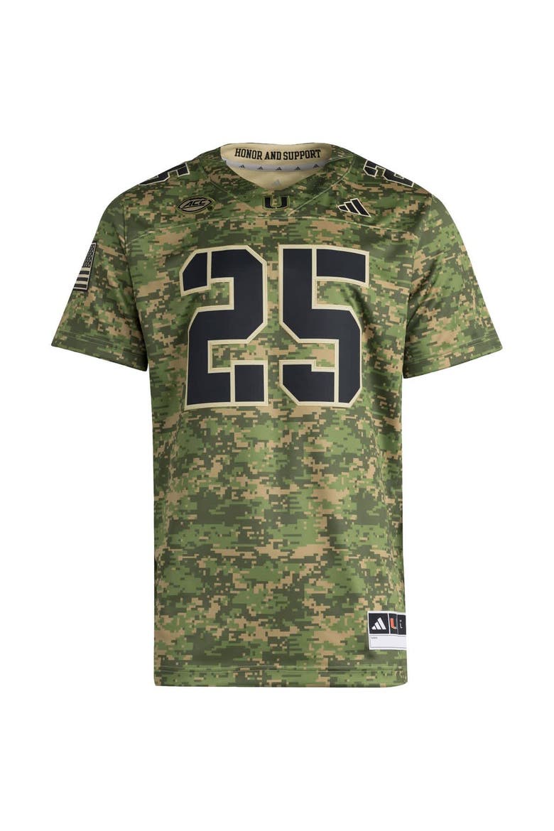 Men's adidas #25 Camo Miami Hurricanes Honor & Support Premier Strategy Jersey, Alternate, color, Camo