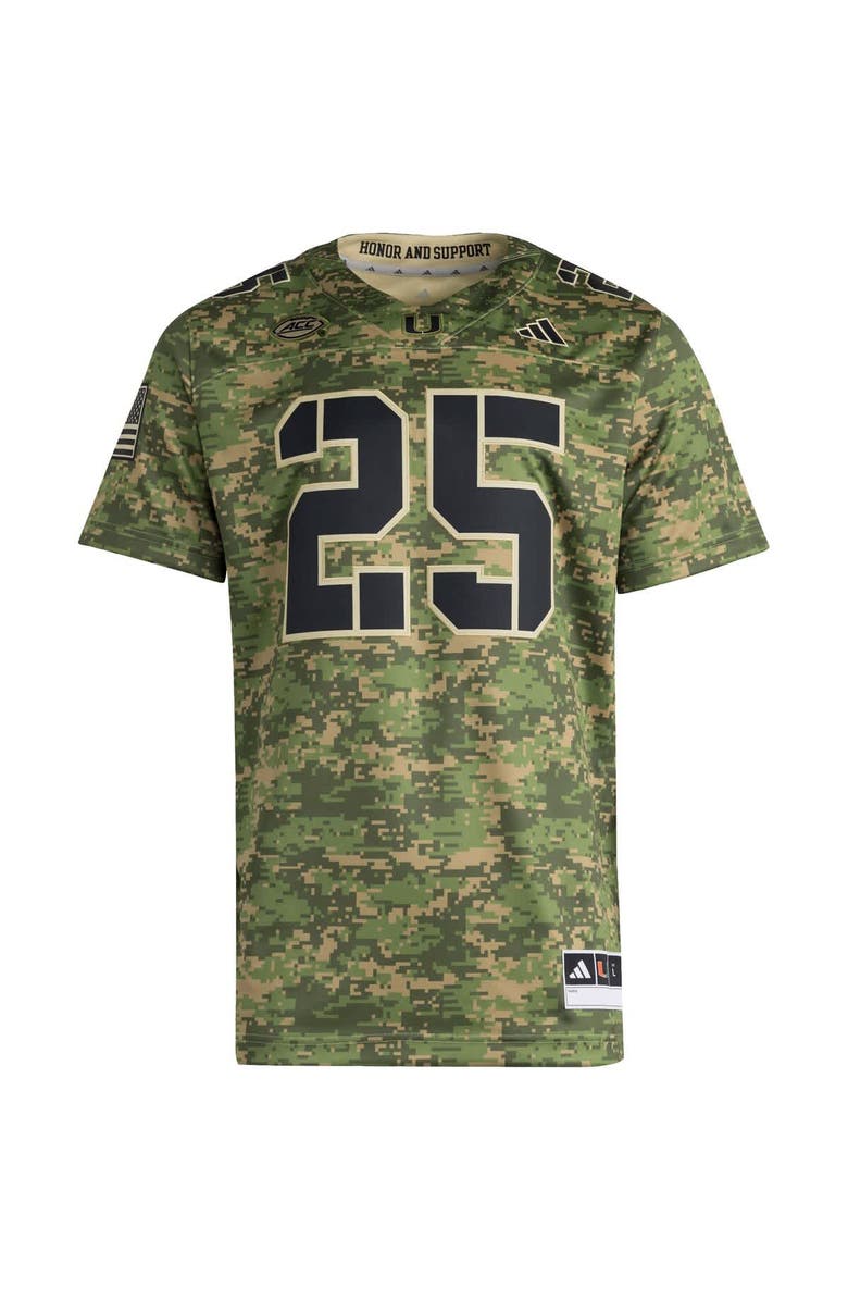 adidas Men's adidas #25 Camo Miami Hurricanes Honor & Support Premier Strategy Jersey, Alternate, color, Camo
