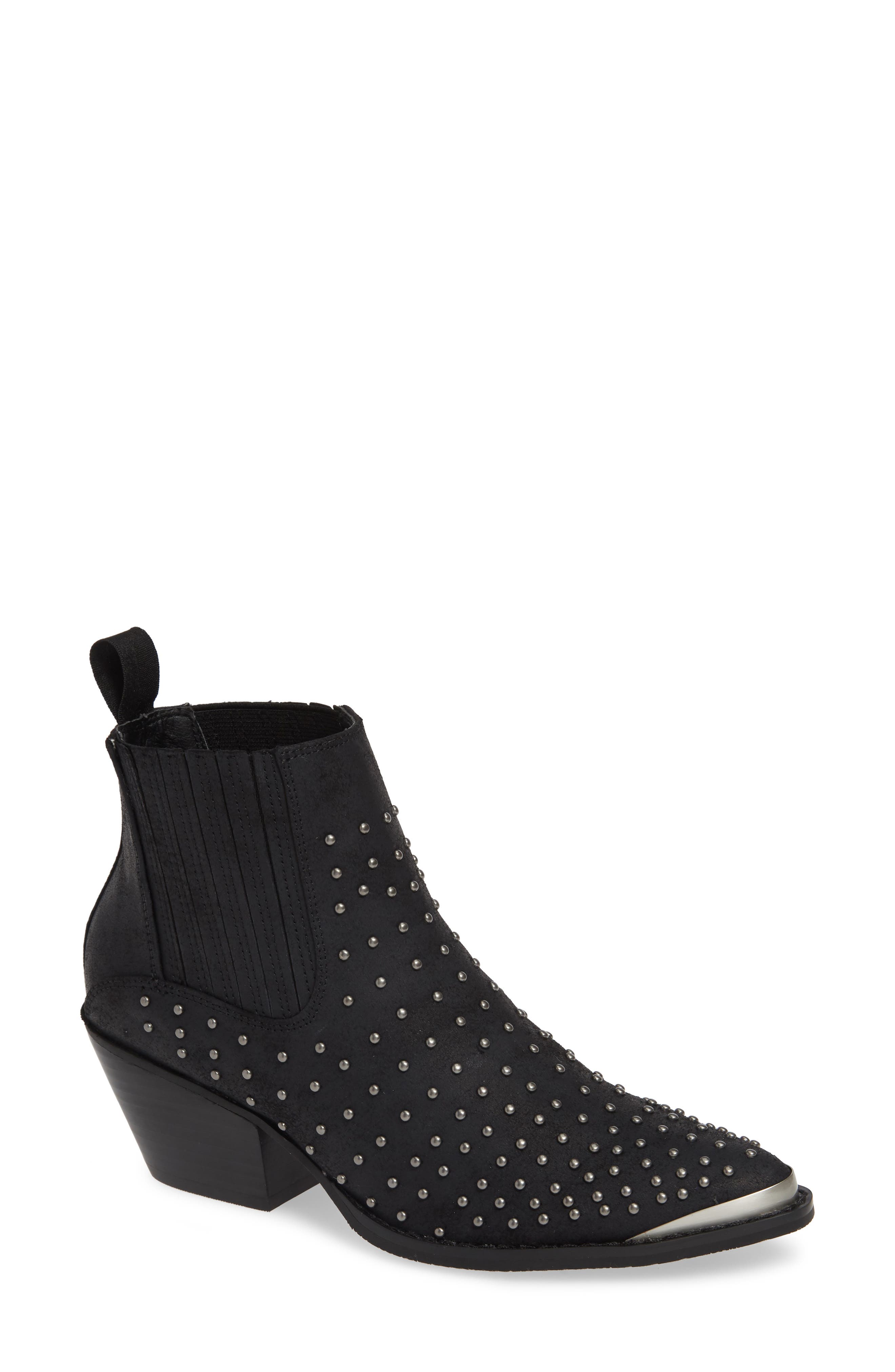 Alona Studded Bootie, Main, color, BLACK FAUX LEATHER