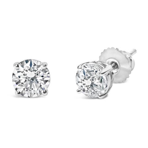 14K White Gold 1 1/2 Ct Lab Grown Diamond Solitaire Stud Earrings Screwbacks