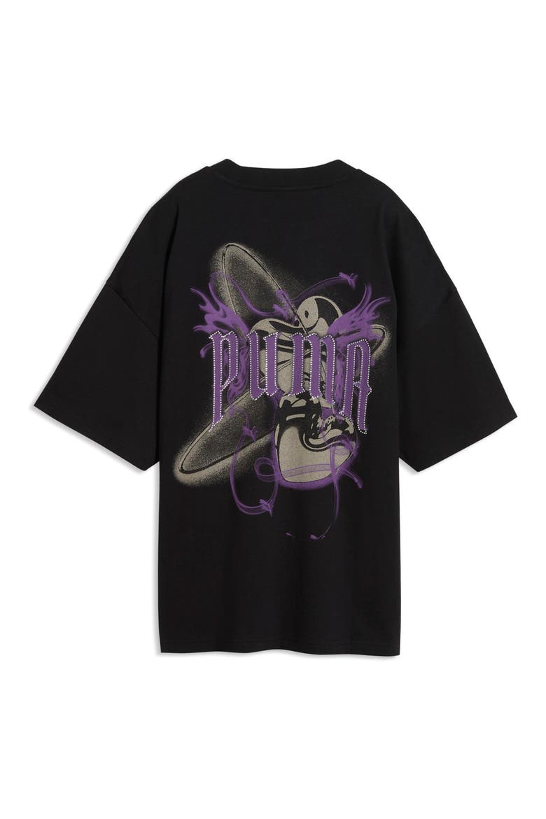 Street Glam Oversize Rhinestone Studded Graphic T-Shirt, Alternate, color, PUMA BLACK